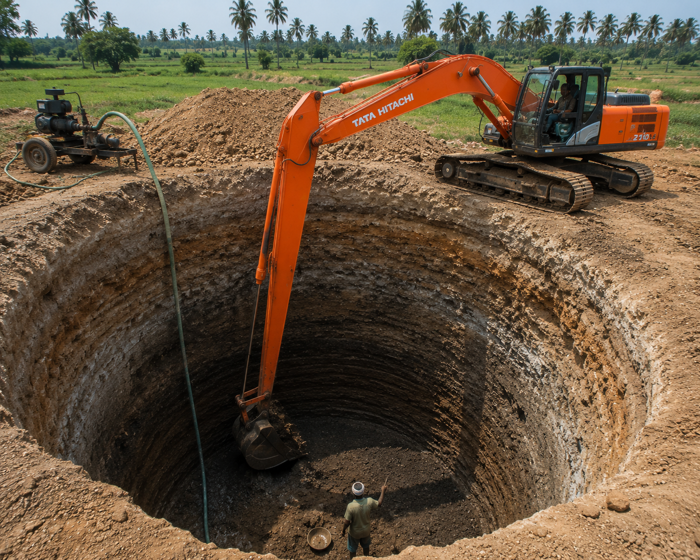 Old open well expansion contractor widening well to increase water capacity Tamil Nadu